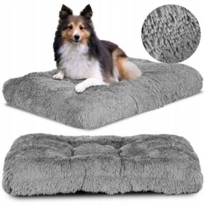 Legowisko dla psa poduszka gruba miękka shaggy 100x70 cm jasnoszare