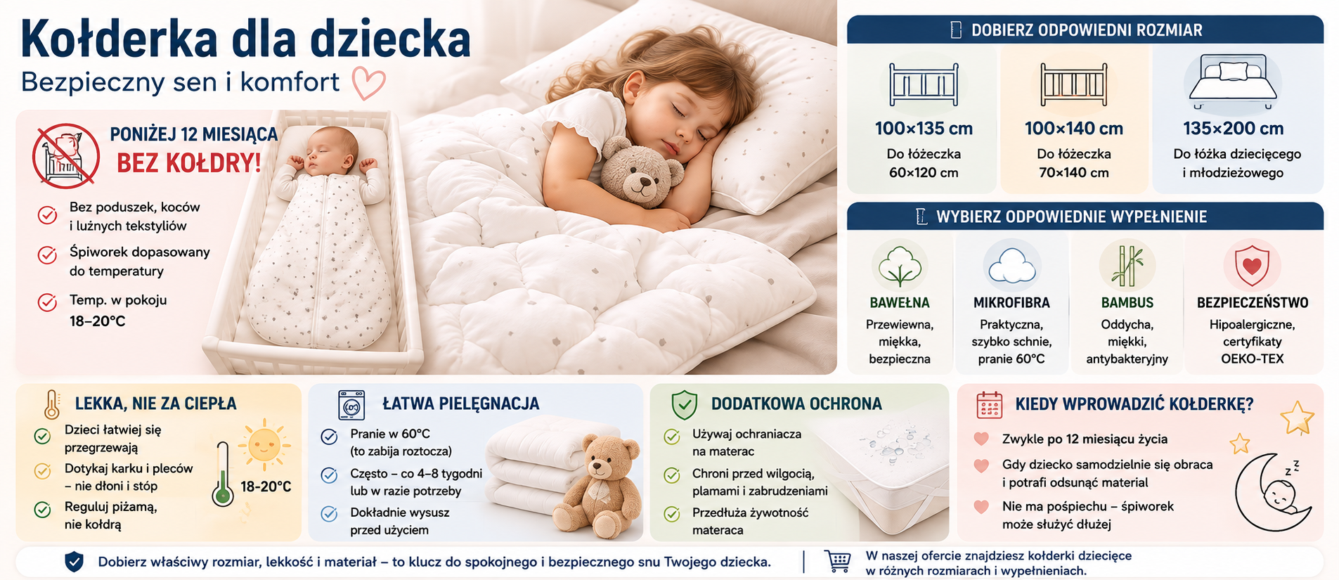 Jasna kołderka dziecięca w łóżeczku