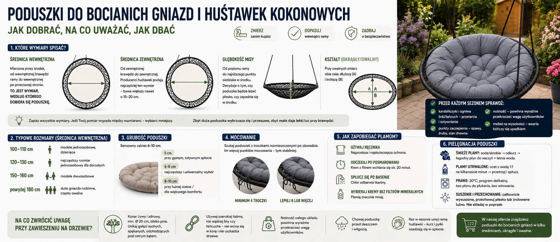 Wisząca huśtawka bociania gniazdo z szarą poduszką