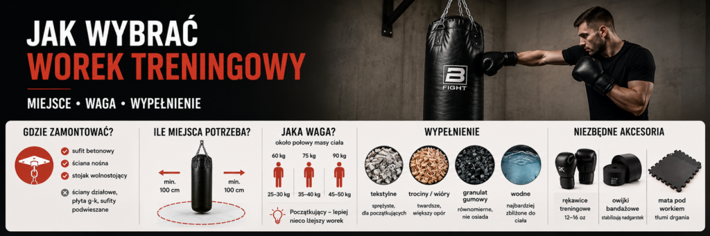 Worek bokserski zamontowany do sufitu w domowym pomieszczeniu